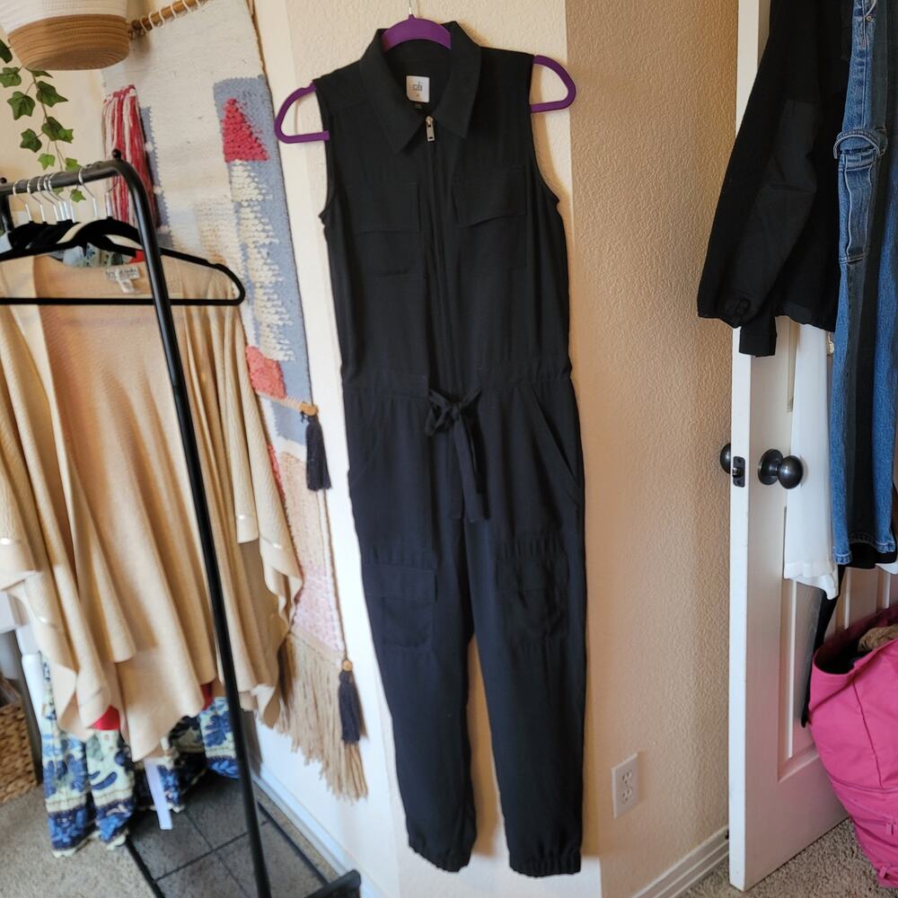CAbi Caper Cargo Utility Jumpsuit in Black, sz XS